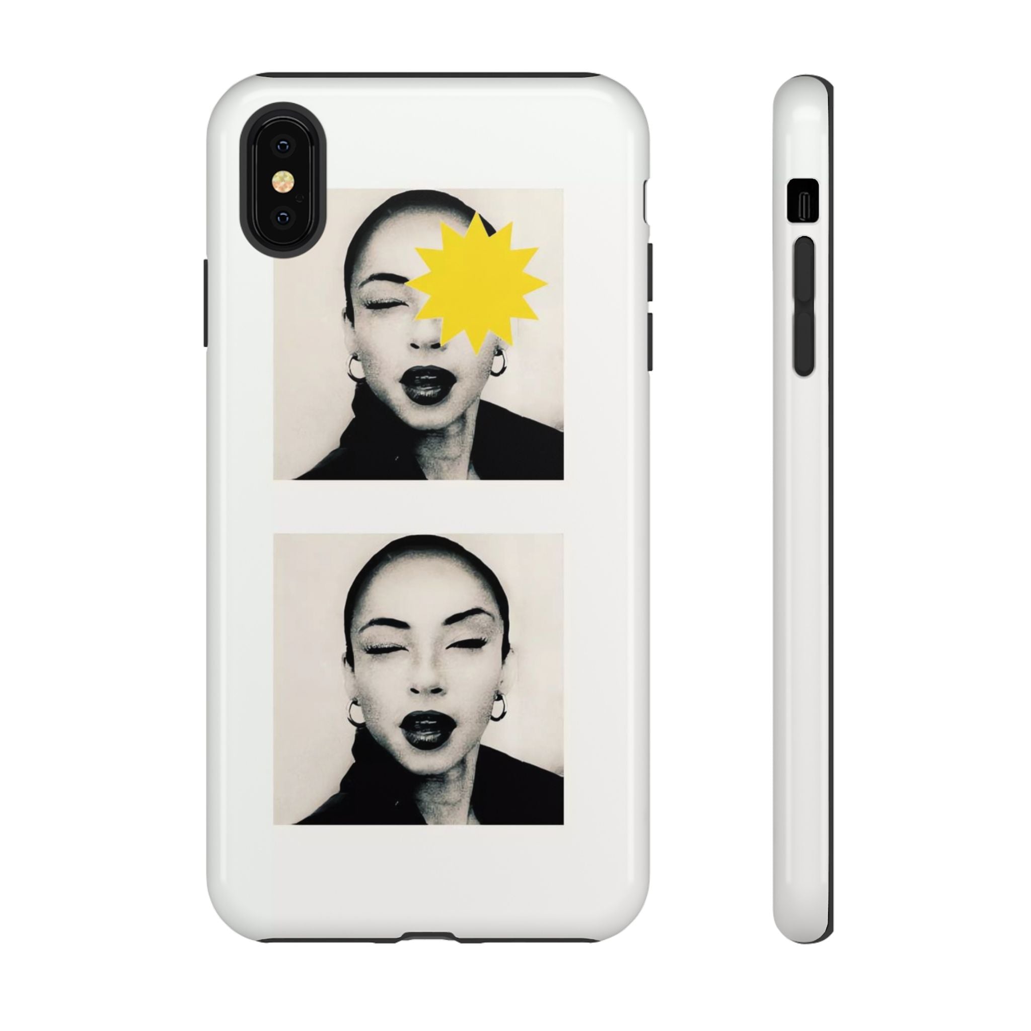 SADE Phone Case — Retro Black & White Portrait with Yellow Sunburst