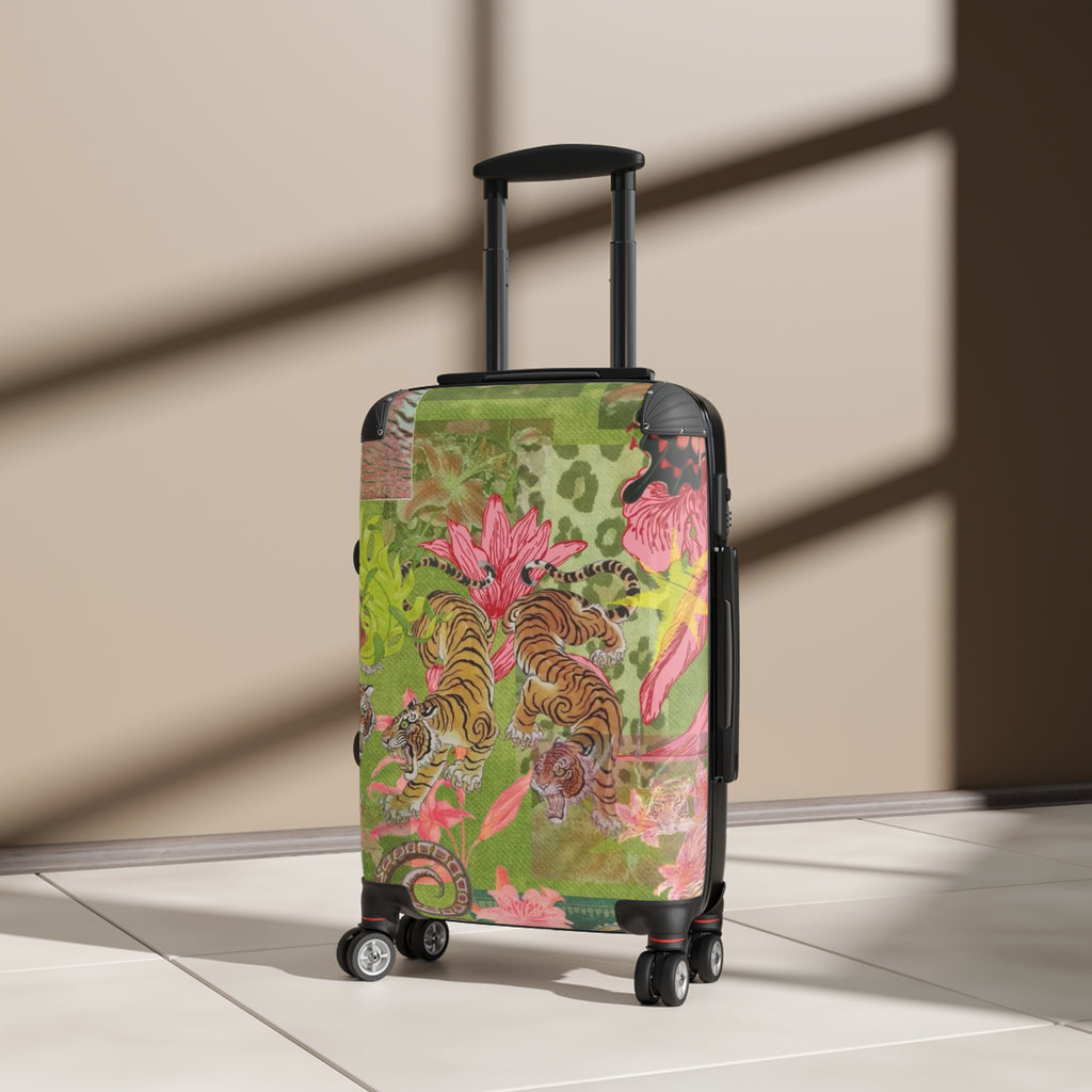 Floral Tiger Print Suitcase — Vibrant Botanical Luggage for Travel