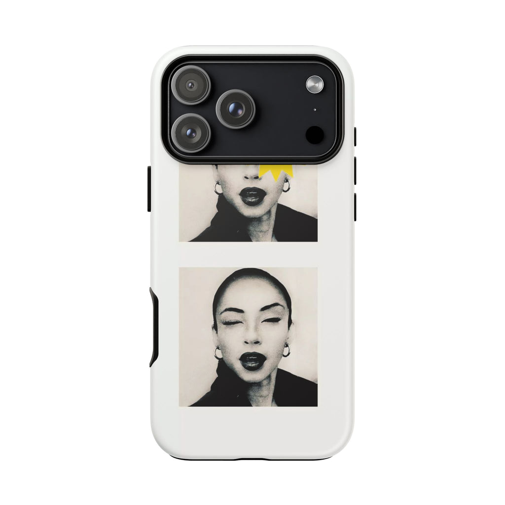 SADE Phone Case — Retro Black & White Portrait with Yellow Sunburst
