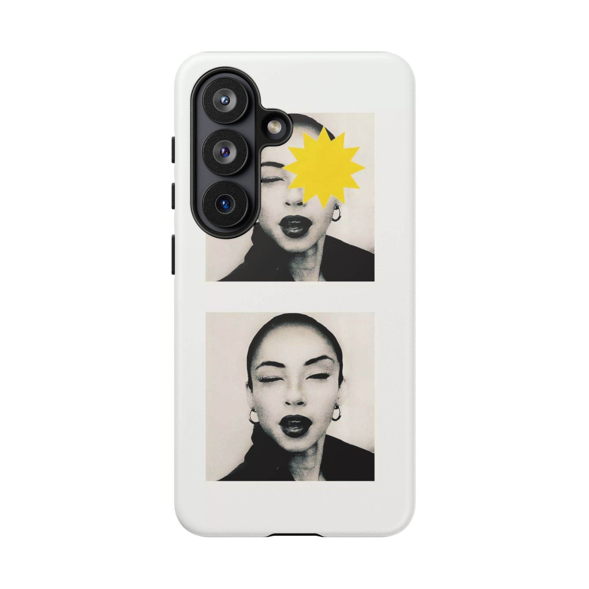 SADE Phone Case — Retro Black & White Portrait with Yellow Sunburst