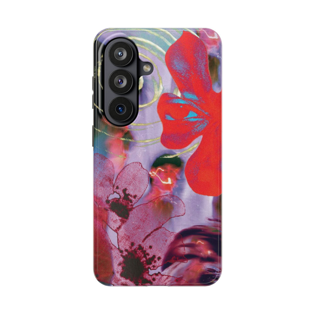 Floral Abstract Tough Phone Case — Bold Red & Pink Bloom Protective Cover