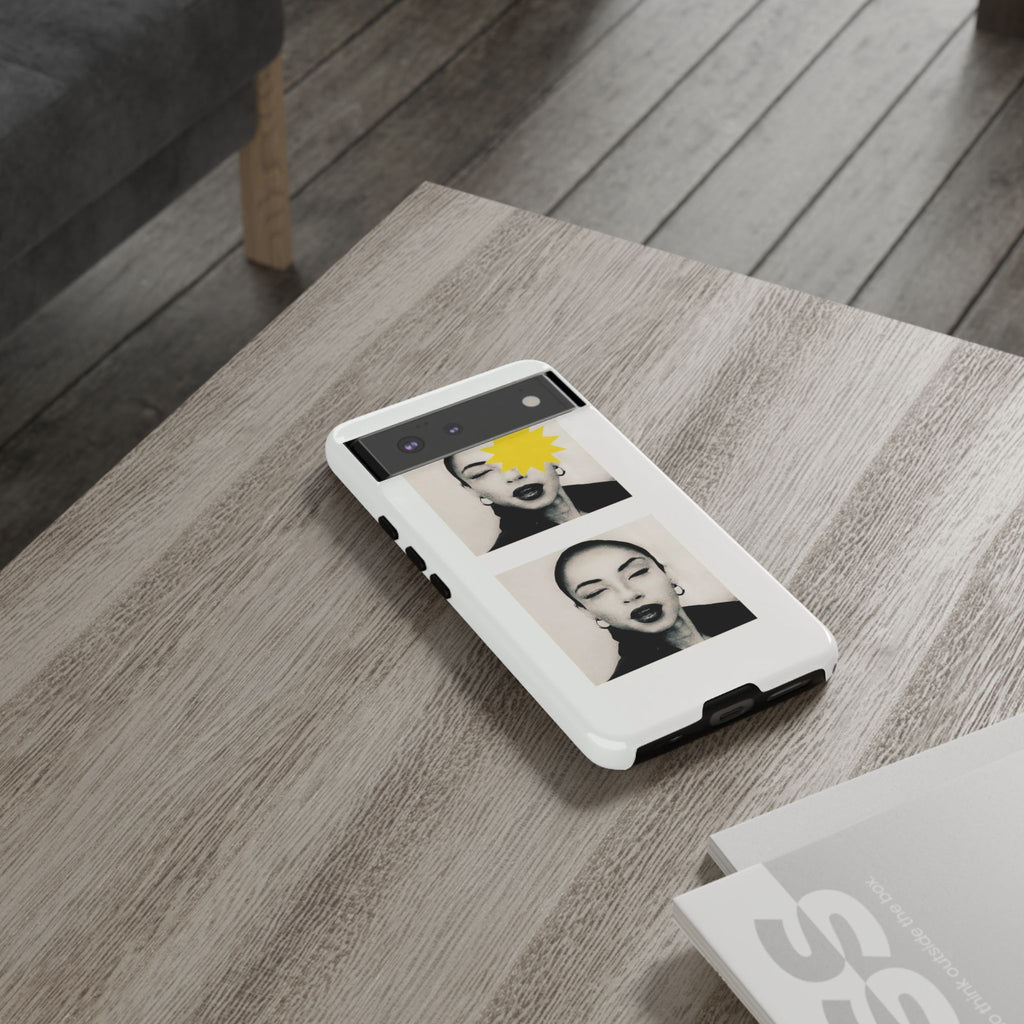 SADE Phone Case — Retro Black & White Portrait with Yellow Sunburst