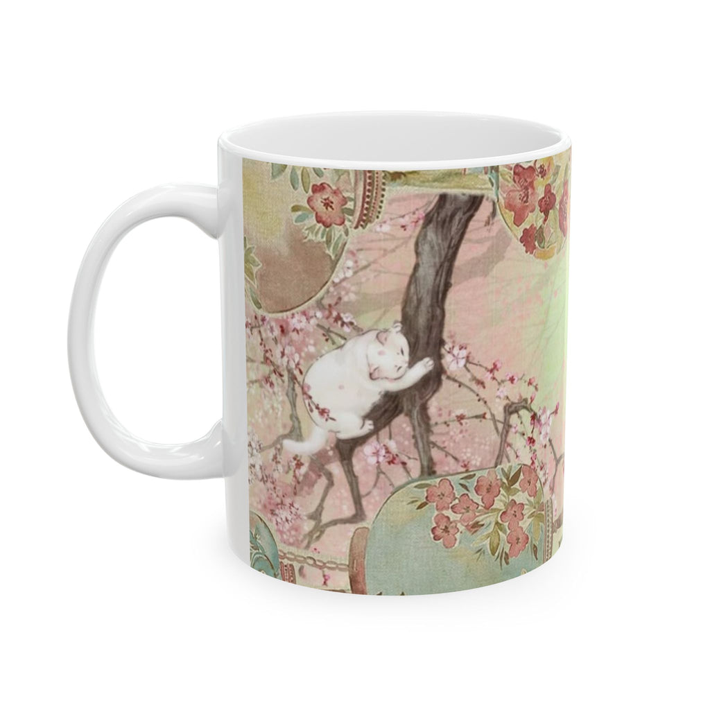 Vintage Floral Ceramic Mug — Pink Lotus & Botanical Tea Cup (11oz, 15oz)