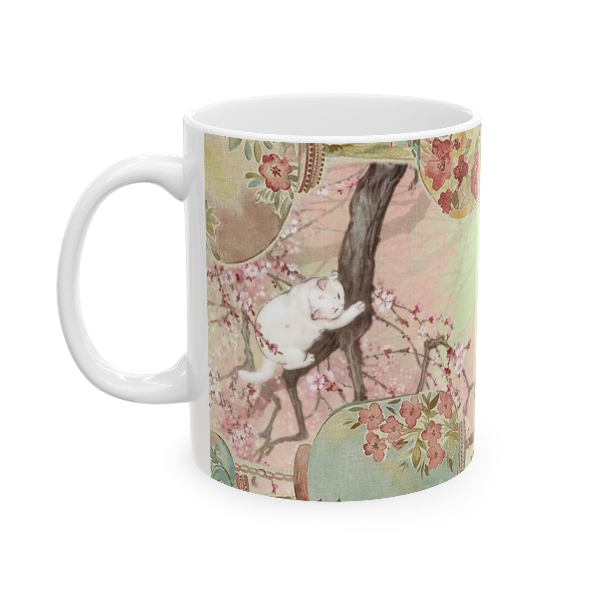 Vintage Floral Ceramic Mug — Pink Lotus & Botanical Tea Cup (11oz, 15oz)