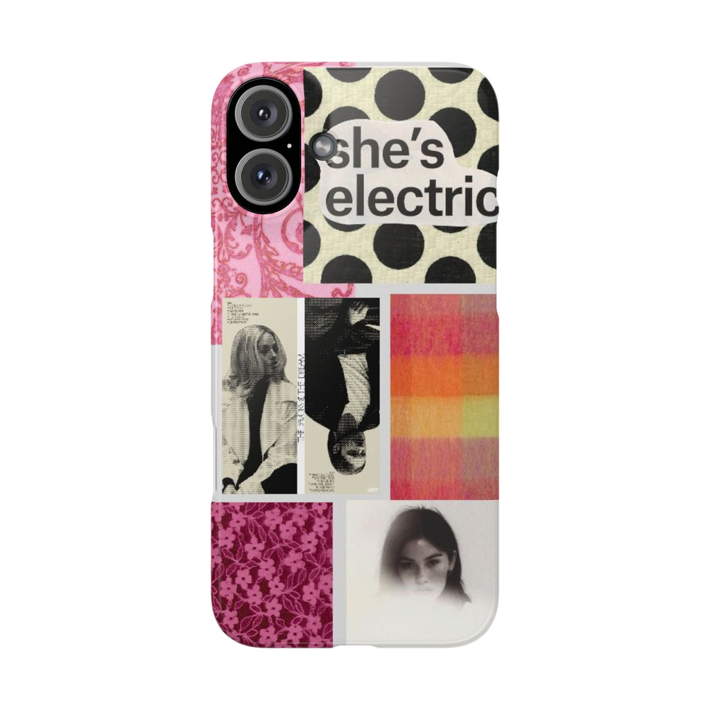 Slim Phone Case — 'she's electric' Retro Collage Floral & Photo Design