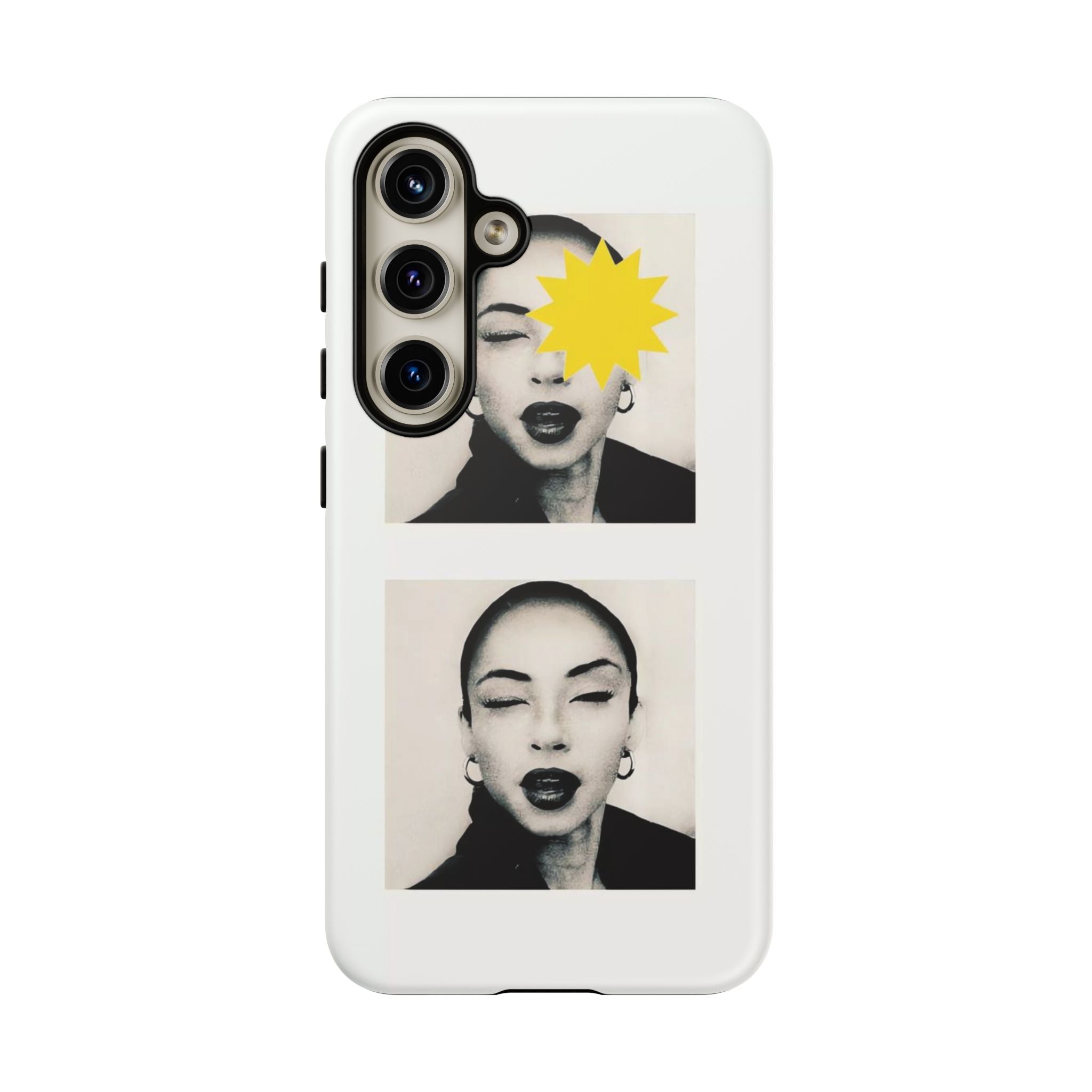 SADE Phone Case — Retro Black & White Portrait with Yellow Sunburst