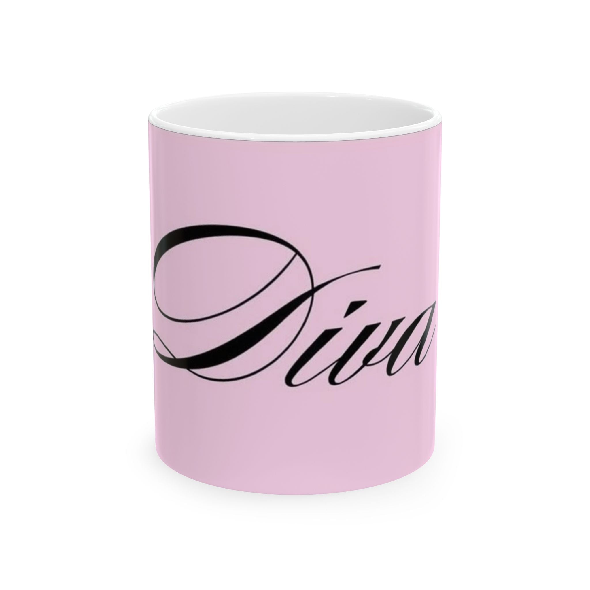 Diva Pink Ceramic Mug — Script Logo Coffee Cup (11oz & 15oz)
