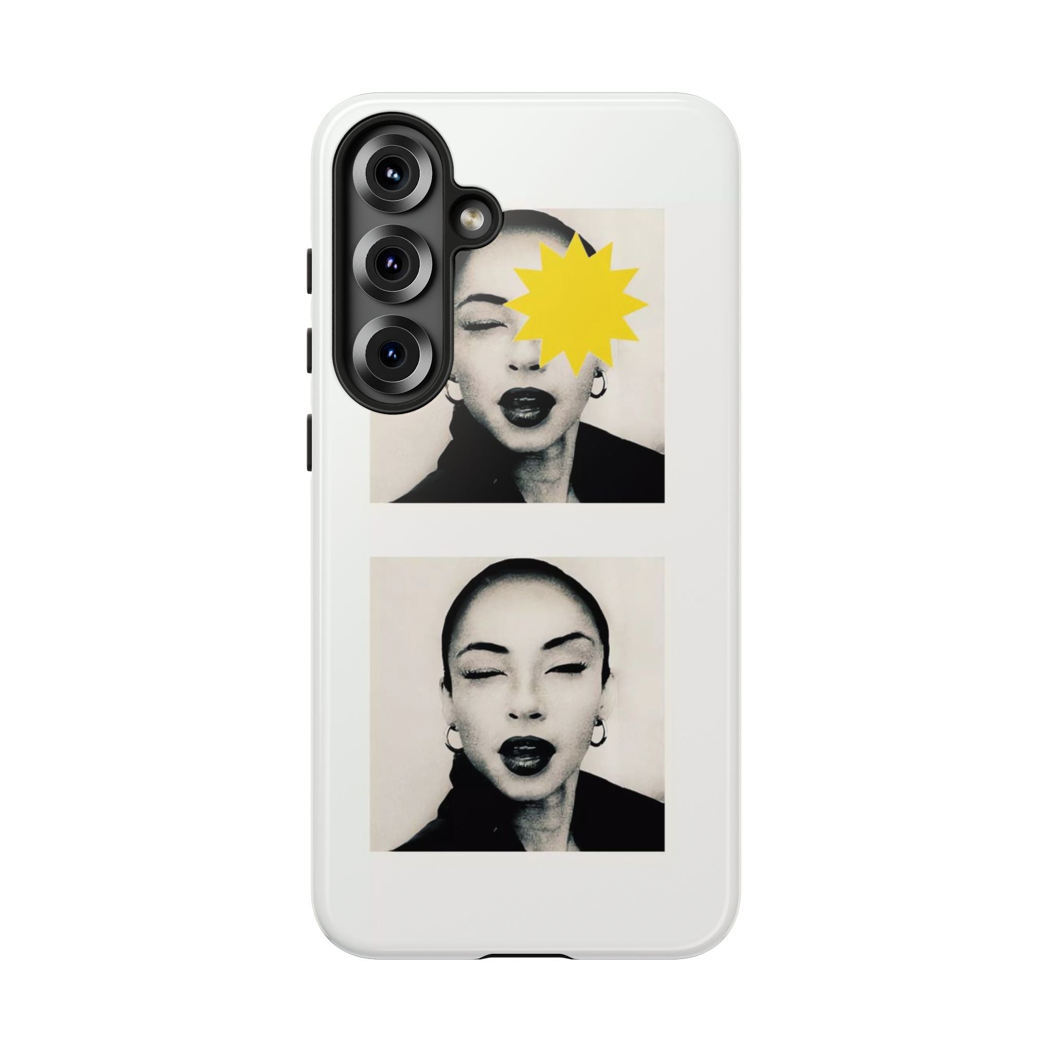 SADE Phone Case — Retro Black & White Portrait with Yellow Sunburst